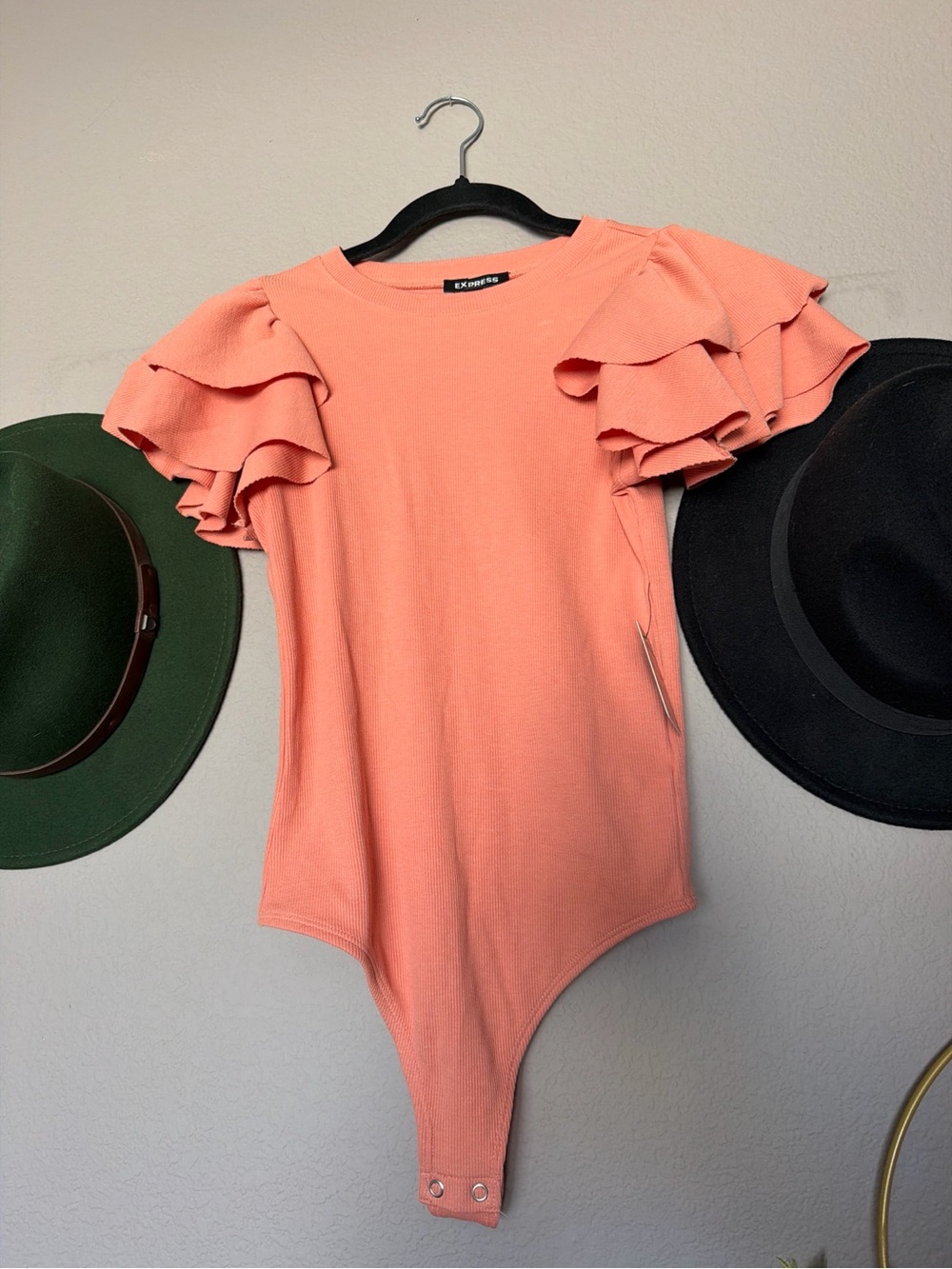 Express Coral Ruffle Sleeve Bodysuit